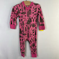 Size 3-6m: Piccolina Pink/Green Trees 1pc Zip-Up PJs