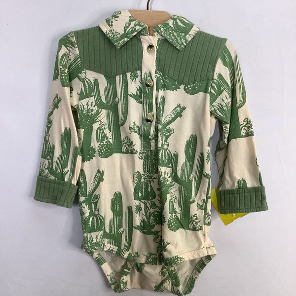 Size 12-18m: Kate Quinn Cream/Green Cacti Long Sleeve Onesie