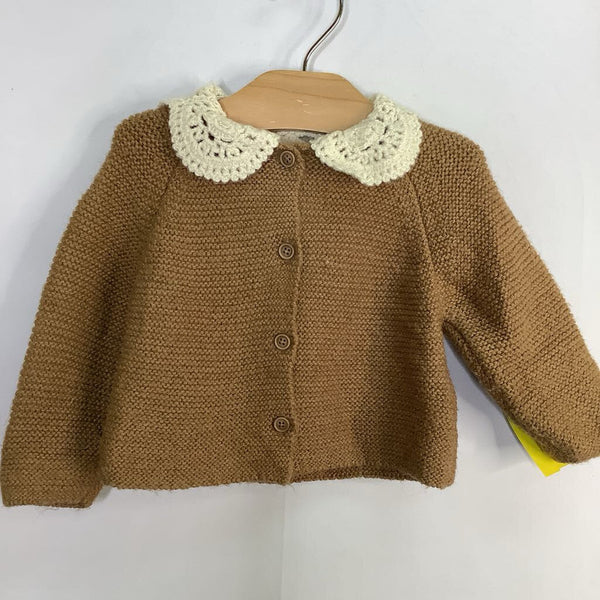 Size 6-9m: Zara Brown/White Lace Trim Button-Up Cardigan