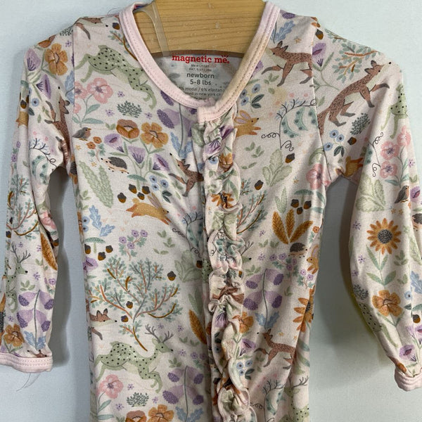 Size NB: MagneticMe Pink/Colorful Woodland Bamboo 1pc Footy PJs