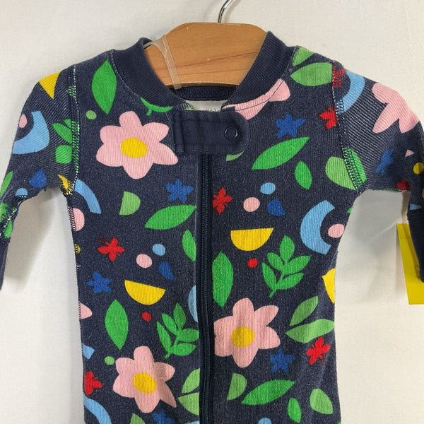 Size 0-3m (50): Hanna Andersson Navy/Colorful Floral Organic Cotton 1pc ZIp PJs