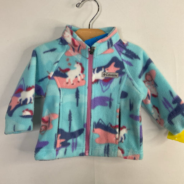 Size 3-6m: Columbia Pink/Multi Unicorn Print Fleece Zip Up Jacket NEW w/ Tags