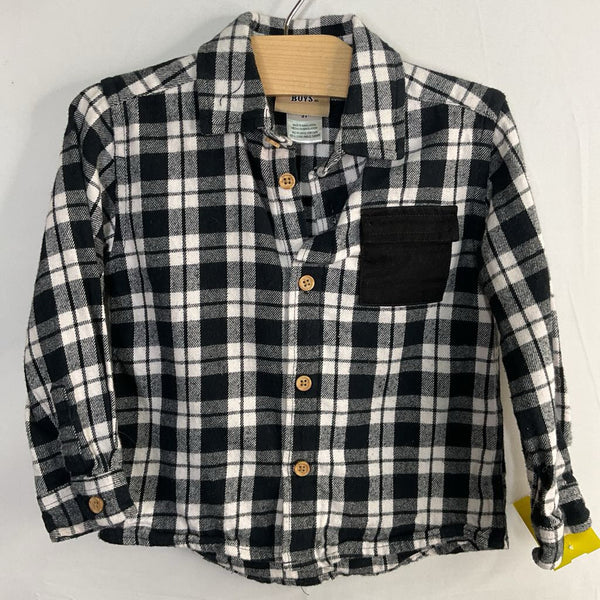 Size 3: Brooklyn Boys Black/White Plaid Flannel Button-Up Shirt