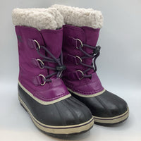 Size 3Y: Sorel Purple/Black Sherpa Trim Toggle Snow Boots