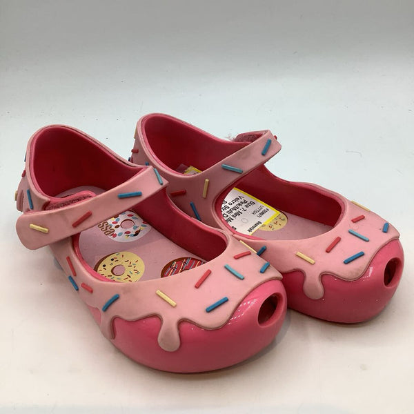 Size 7: Mini Melissa Pink/Multi Donut Velcro Strap Jelly Shoes