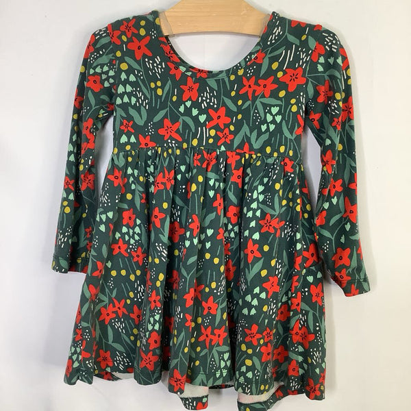 Size 3 (90): Hanna Andersson Green/Red/Yellow Floral Long Sleeve Pocket Dress