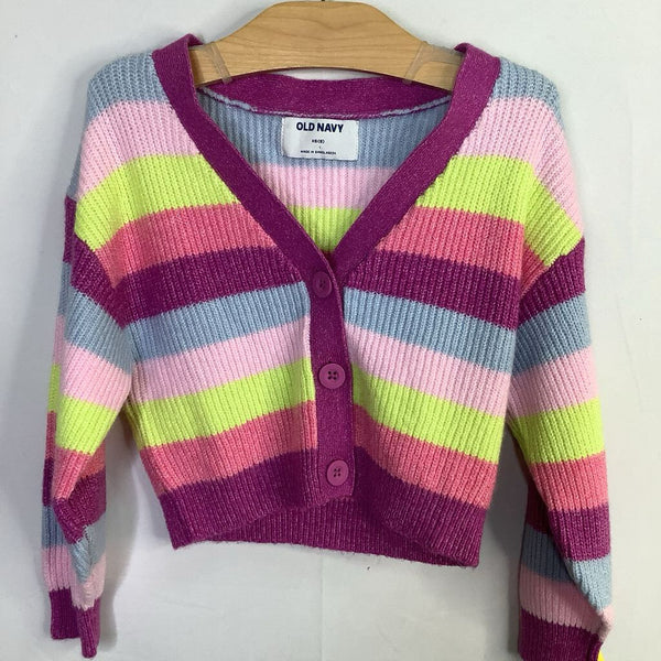 Size 8: Old Navy Purple/Green/Blue Striped Button-UP Cardigan