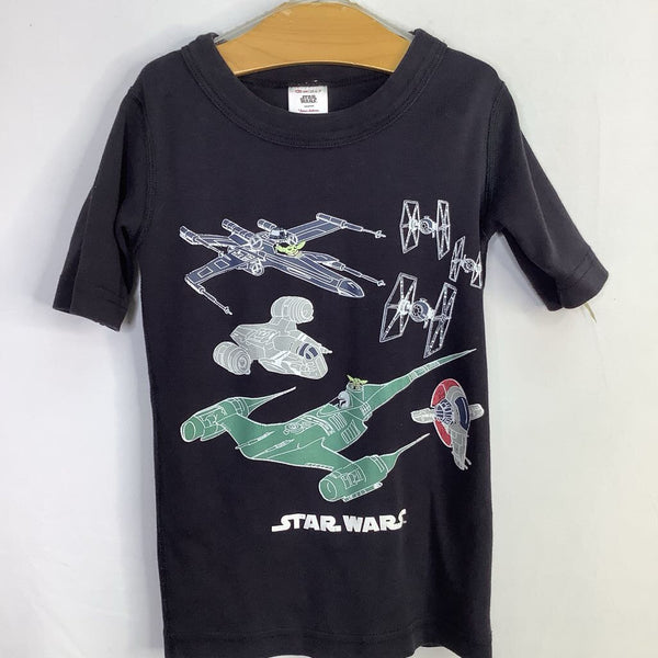 Size 6-7 (120): Hanna Black/Multi Star Wars Ships Organic Cotton 2pc Shorty PJs