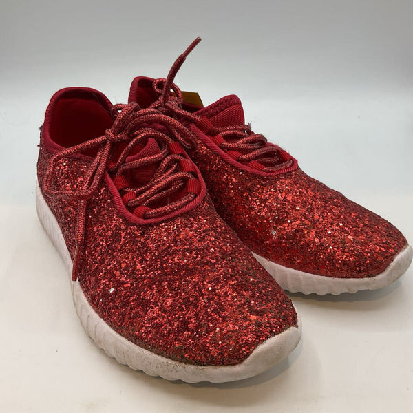 Size 2Y: Red Sparkle Lace-Up Sneakers