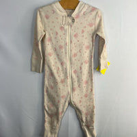 Size 6-12m (70): Hanna Andersson Off-White/Pink Sun/Stars Organic Cotton 1pc Zip PJs