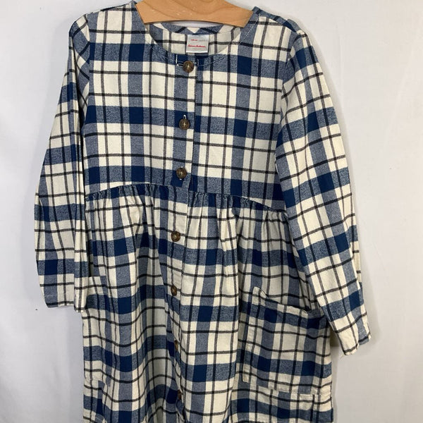 Size 6-7 (120): Hanna Andersson Blue/White Plaid Flannel Long Sleeve Dress