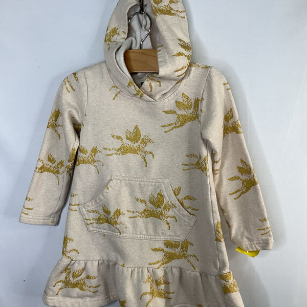 Size 4: Tea Beige/Gold Sparkle Unicorn Long Sleeve Hoodie Dress