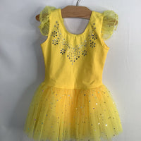 Size 8: Zaclotre Yellow Bedazzled Ruffle Tulle Leotard NEW