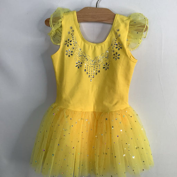 Size 8: Zaclotre Yellow Bedazzled Ruffle Tulle Leotard NEW