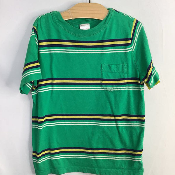 Size 6-7 (120): Hanna Andersson Green/Multi Striped T-Shirt