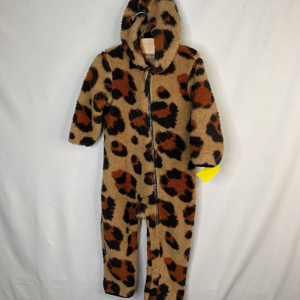 Size 3 (90): Hanna Andersson Brown Leopard Print Fleece Bunting