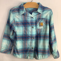Size 4: Carhartt Blue/White/Orange Plaid Flannel Button-Up Shirt