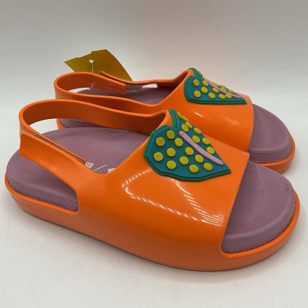 Size 10: Mini Melissa Orange/Green Leaf Velcro Strap Sandals