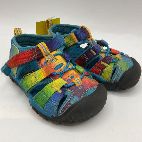Size 5: Keen Blue/Rainbow Tie Dye Velcro Strap Sandals