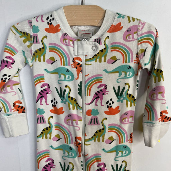 Size 2 (85): Hanna Andersson White/Colorful Dinos Organic Cotton 1pc Zip PJs