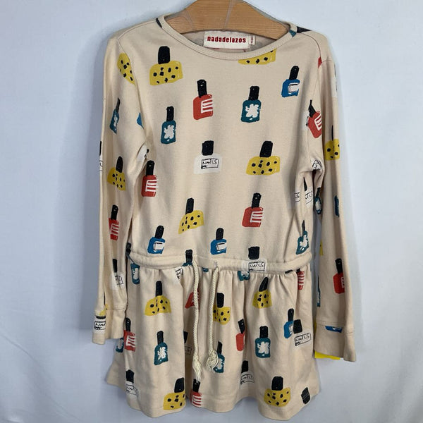 Size 4-6: Nadadelazo Beige/Multi Nail Polish Long Sleeve Dress