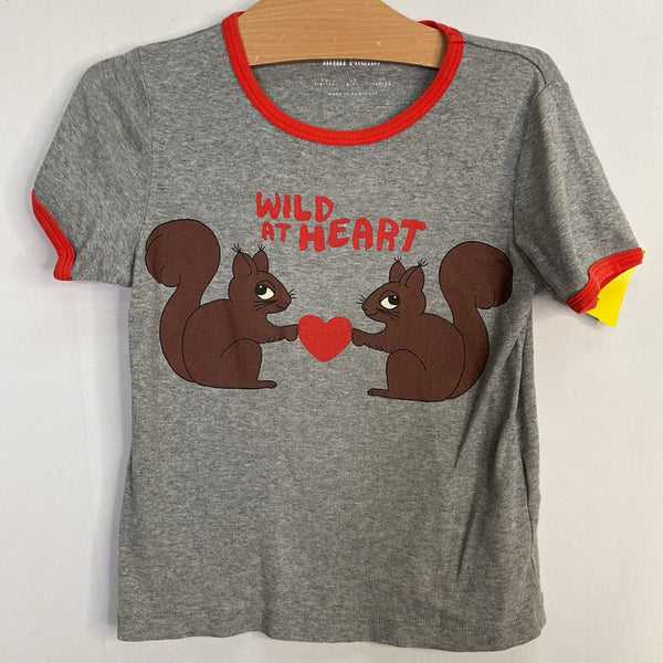 Size 5-7: Mini Rodini Gray/Red Love Squirrel T-Shirt