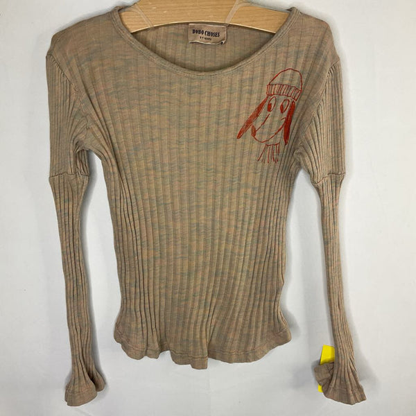 Size 6-7: Bobo Choses Tan/Colorful Ribbed Long Sleeve Shirt