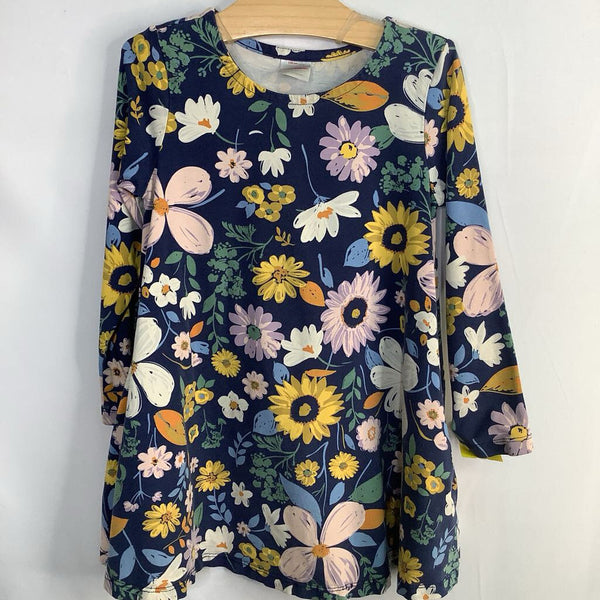 Size 5 (110): Hanna Andersson Blue/Multi Floral Long Sleeve Pocket Dress