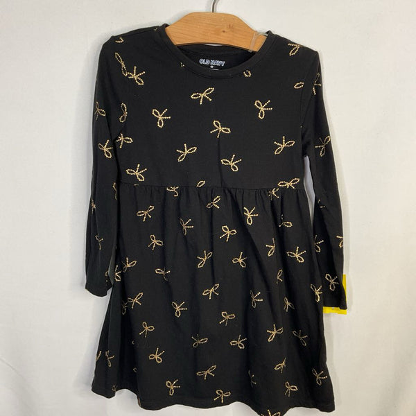 Size 4: Old Navy Black/Gold Bow Long Sleeve Dress