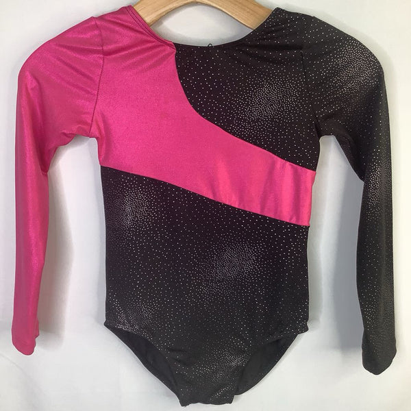 Size 10-12: Black/Pink Sparkle Long Sleeve Leotard