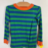 Size 4 (100): Hanna Andersson Blue/Green/Orange Trim Striped Organic Cotton 2pc PJs