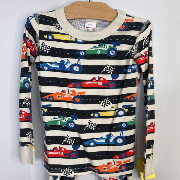 Size 5 (110): Hanna Andersson White/Black/Multi Racecars Organic Cotton 2pc PJs