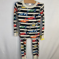 Size 5 (110): Hanna Andersson White/Black/Multi Racecars Organic Cotton 2pc PJs