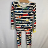 Size 5 (110): Hanna Andersson White/Black/Multi Racecars Organic Cotton 2pc PJs