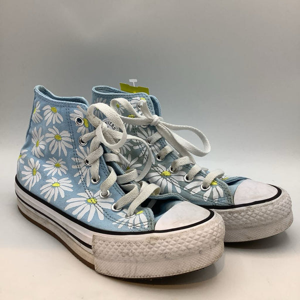 Size 2.5Y: Converse Blue/White Floral Lace-Up Platform Sneakers