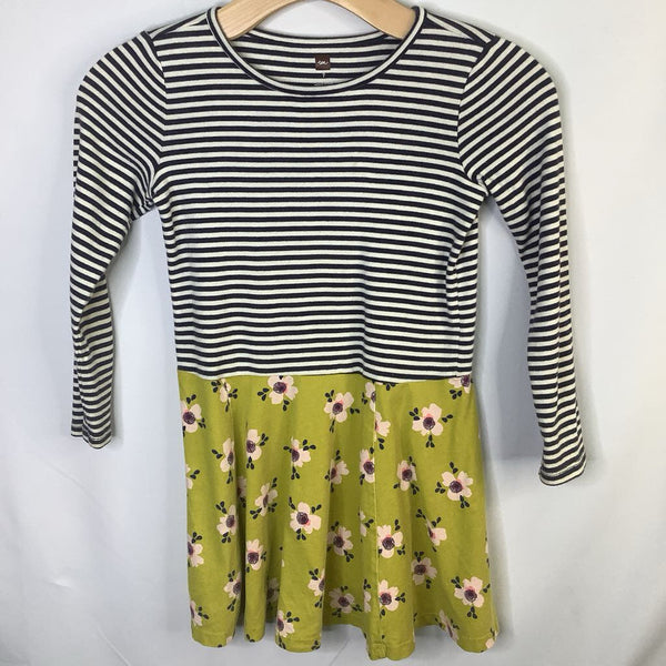 Size 7: Tea Navy/Green/Multi Stripes/Floral Long Sleeve Dress