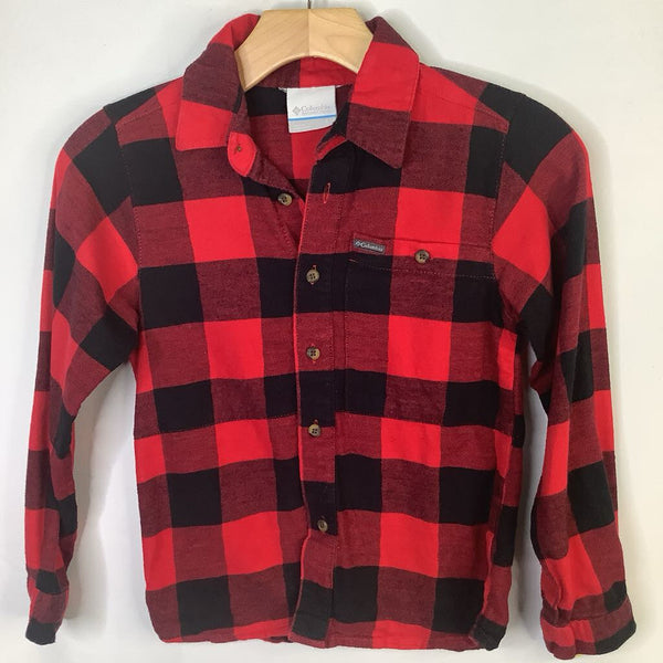 Size 8: Columbia Red/Black Plaid Flannel Button-Up Shirt