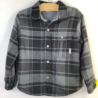Size 4-6: Columbia Black/Gray Plaid Flannel/Fleece Lined Snap-Up Shirt