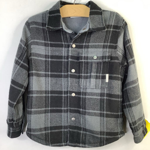 Size 4-6: Columbia Black/Gray Plaid Flannel/Fleece Lined Snap-Up Shirt
