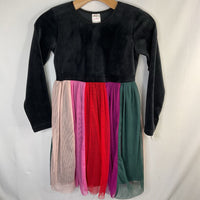 Size 8 (130): Hanna Andersson Black/Multi Velour/Tulle Long Sleeve Dress