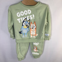 Size 2: Bluey Green/Multi Character Print 2pc Sweat Set