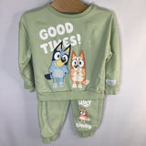 Size 2: Bluey Green/Multi Character Print 2pc Sweat Set