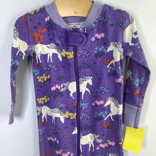Size 12-18m (75): Hanna Andersson Purple/Multi Floral Unicorn Organic Cotton 1pc Zip PJs