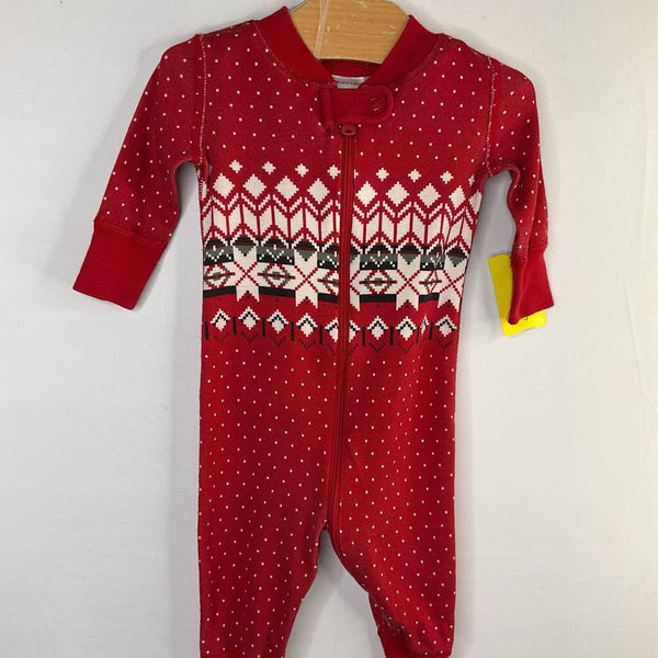 Size 0-3m (50): Hanna Andersson Red/White/Black Fair Isle Snowflakes 1pc Holiday Zip PJs