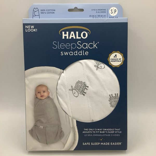 Size 3-6m (S): Halo White/Gray Sheep Sleepsack Swaddle