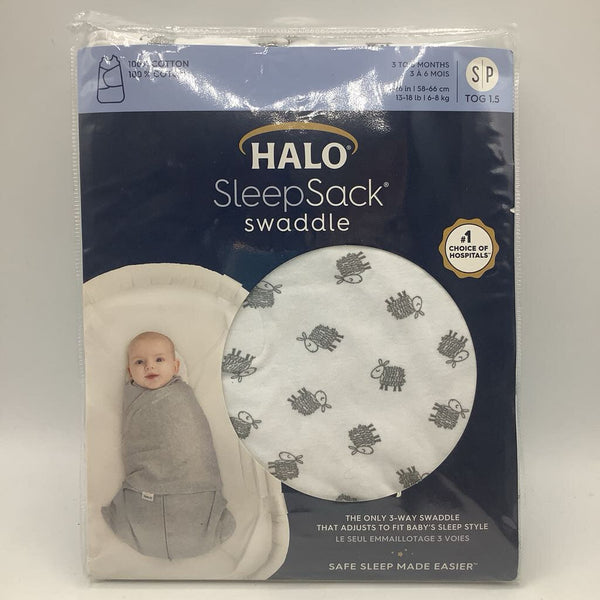 Size 3-6m (S): Halo White/Gray Sheep Sleepsack Swaddle