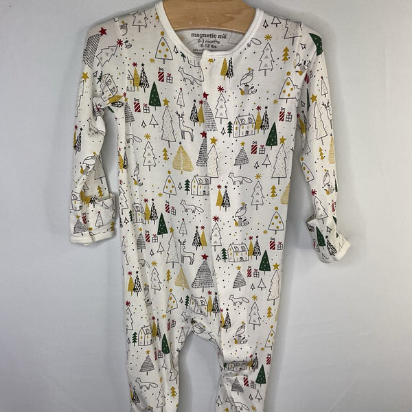 Size 0-3m: MagneticMe White/Multi Winter Village Holiday PJs