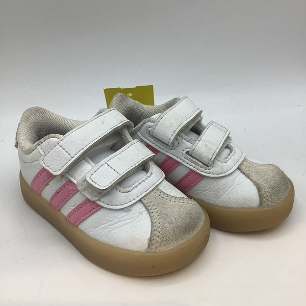 Size 5: Adidas White/Pink/Brown Velcro Strap Sneakers