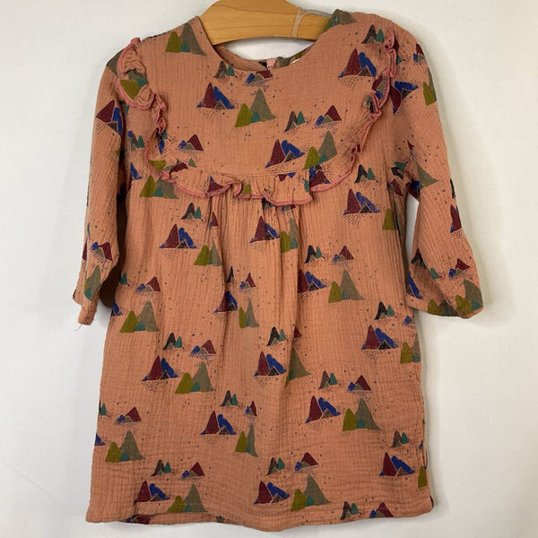 Size 3: Siaomimi Pink/Colorful Mountains Long Sleeve Dress