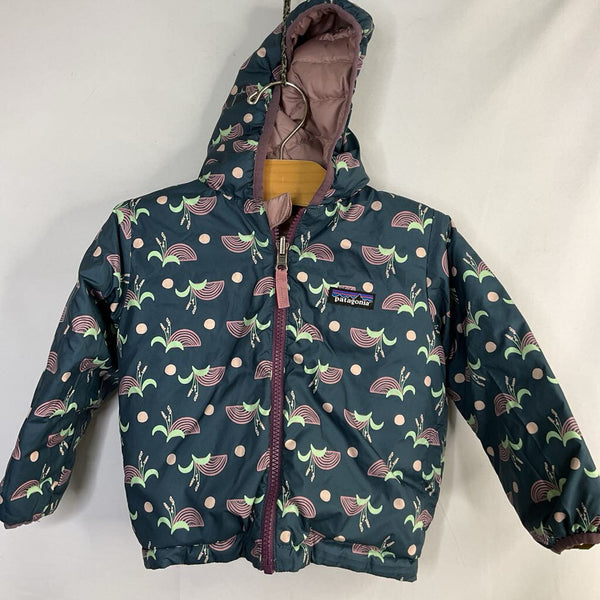 Size 18-24m: Patagonia Blue/Purple/Green Print Reversible Down Hooded Coat